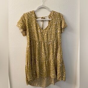 Show Me Your MuMu Mustard Boho T Shirt Tiered Mini Dress with Pockets Size Large